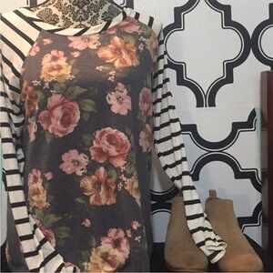 Papermoon Floral and Striped Long Sleeve Top